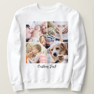 Modern Script Photo Collage Heart w/ Custom Text Sweatshirt