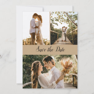 Modern Script Photo Collage Save the Date Card