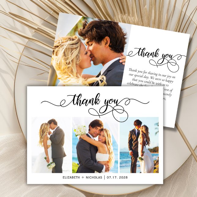 Modern Script Photo Collage Wedding Thank You Card (Creator Uploaded)