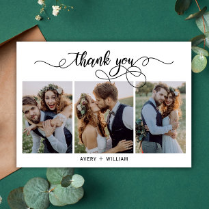 Modern Script Photo Collage Wedding Thank You Card