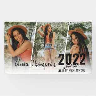 Modern Script Photo Collage White Graduation Banner