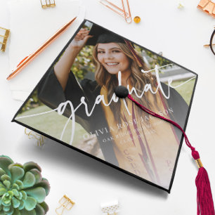 Modern Script Photo Custom Graduation Cap Topper