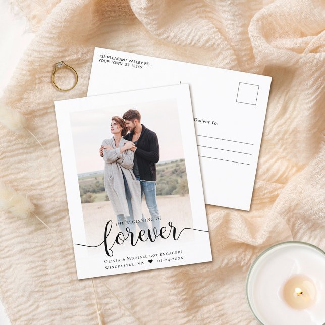 Modern Script Photo Engaged Announcement Postcard (Creator Uploaded)