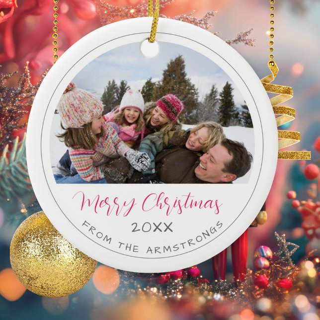 Modern Script Photo Family Keepsake Christmas Ceramic Ornament (Modern Script Photo Family Keepsake Christmas Ceramic Ornament ©Susanne Sachers - Sunny Mind 🌞)