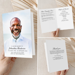 Modern Script Photo Folded 4-Page Funeral Program