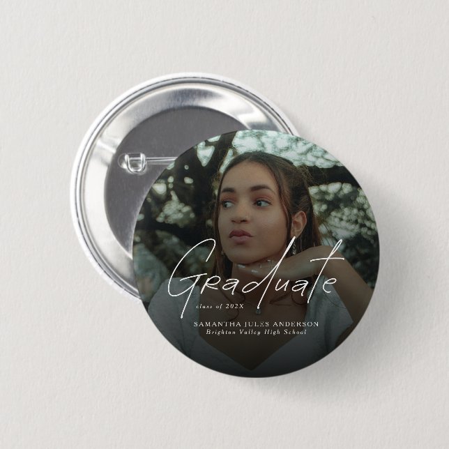 Modern Script Photo Graduate  2 Inch Round Button (Front & Back)