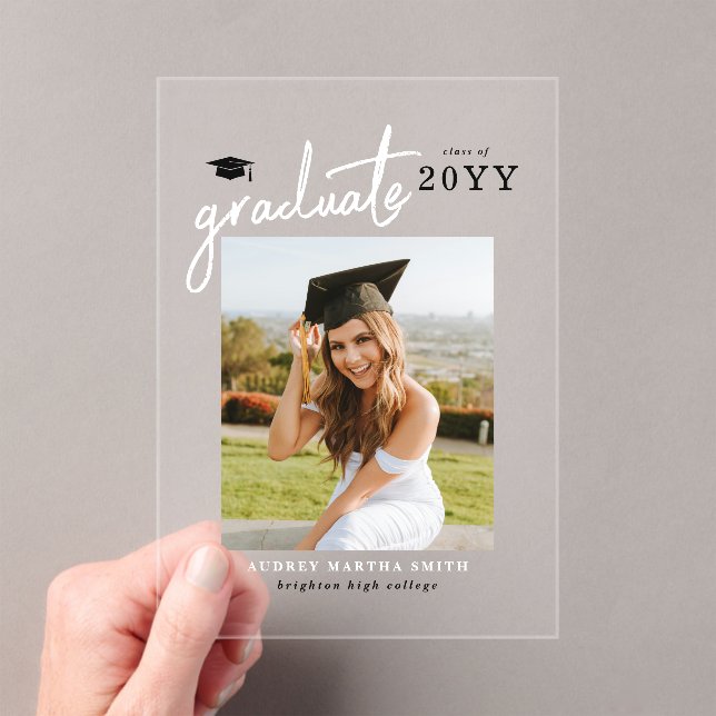 Modern Script Photo Graduation Announcement (Insitu (Handheld))