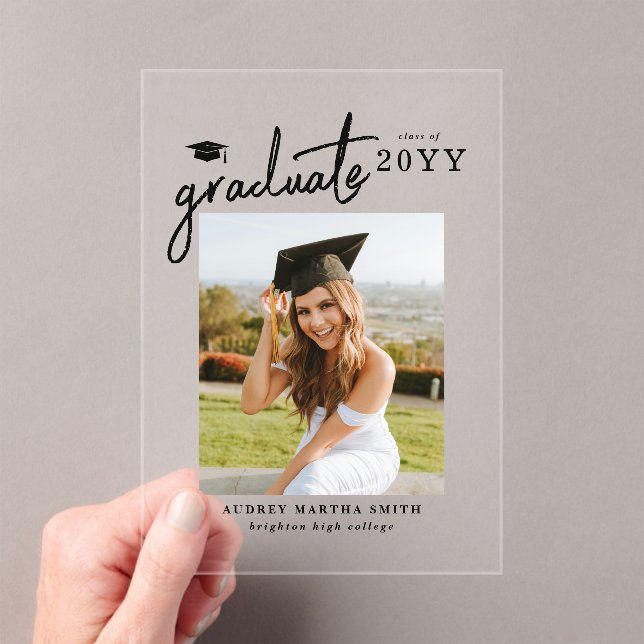 Modern Script Photo Graduation Announcement (Insitu (Handheld))