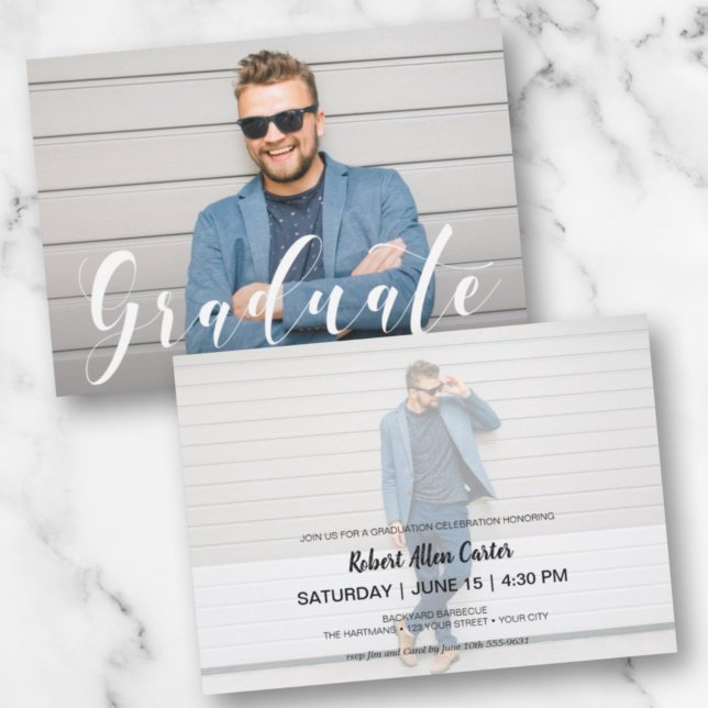 Modern Script Photo Graduation Announcement (Creator Uploaded)
