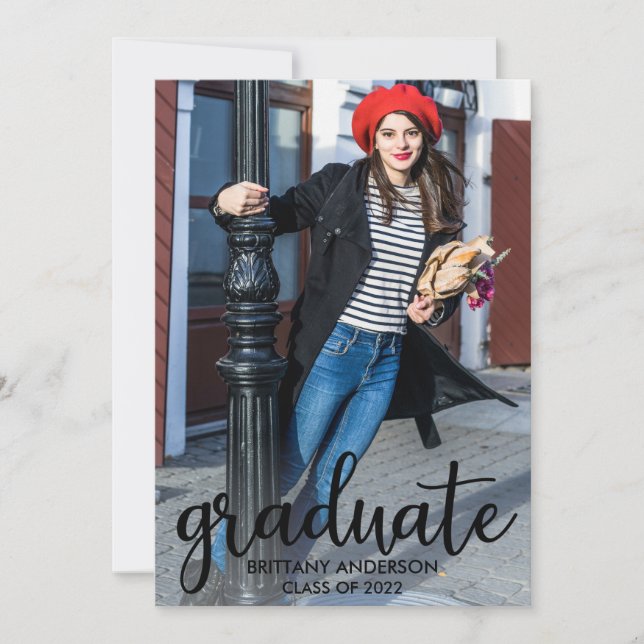 Modern Script Photo Graduation Announcement (Front)