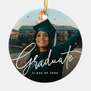 Modern Script Photo Graduation Ceramic Ornament
