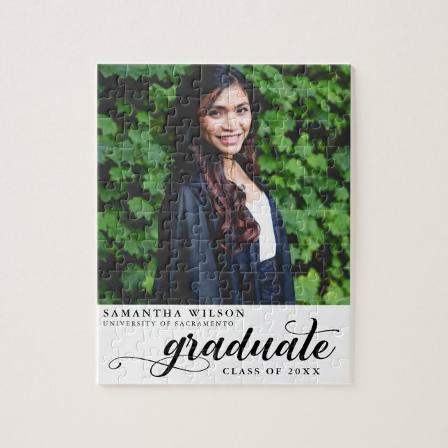 Modern Script Photo Graduation Jigsaw Puzzle (Vertical)