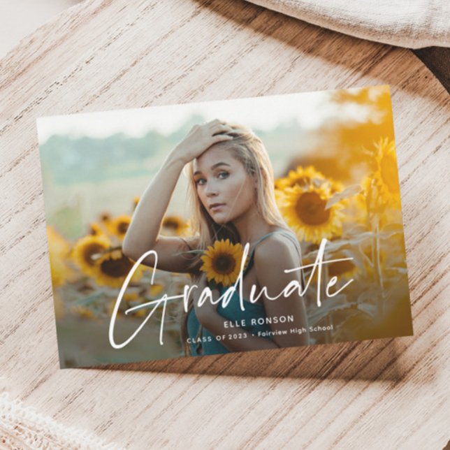 Modern Script Photo Graduation Magnetic Invitation (Creator Uploaded)