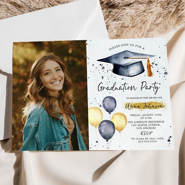 Modern Script Photo Graduation Party Invitation  (Creator Uploaded)