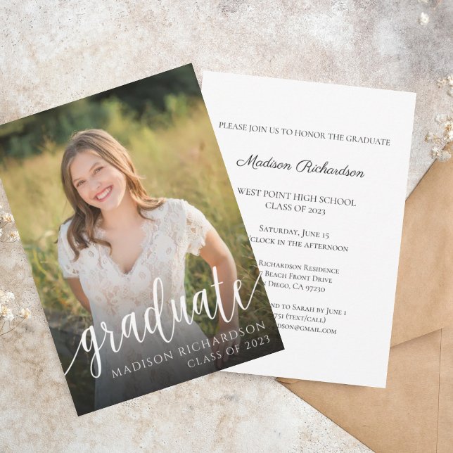 Modern Script Photo Graduation Party Invitation (Creator Uploaded)
