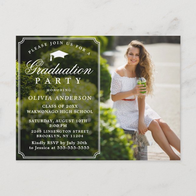 Modern Script PHOTO Graduation Party Invitation Postcard (Front)