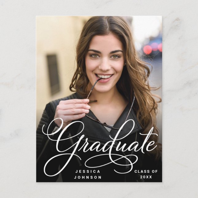 Modern Script PHOTO Graduation Party Invitation Postcard (Front)