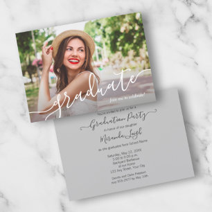Modern Script Photo Graduation Party Invitations