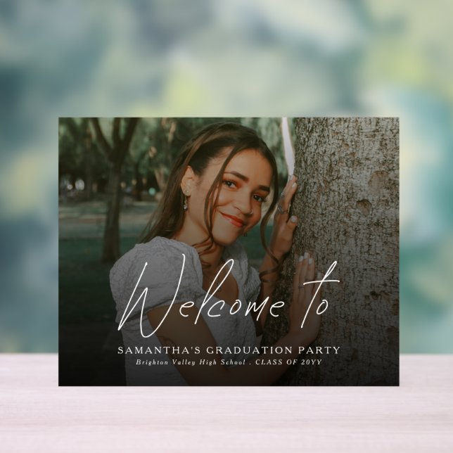 Modern Script Photo Graduation Party Welcome Sign (Neutral)