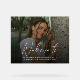 Modern Script Photo Graduation Party Welcome Sign