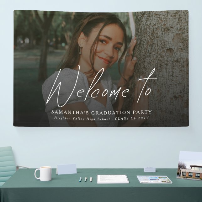Modern Script Photo Graduation Party Welcome Sign (Tradeshow)