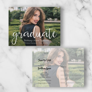Modern Script Photo Graduation Save the Date Postcard