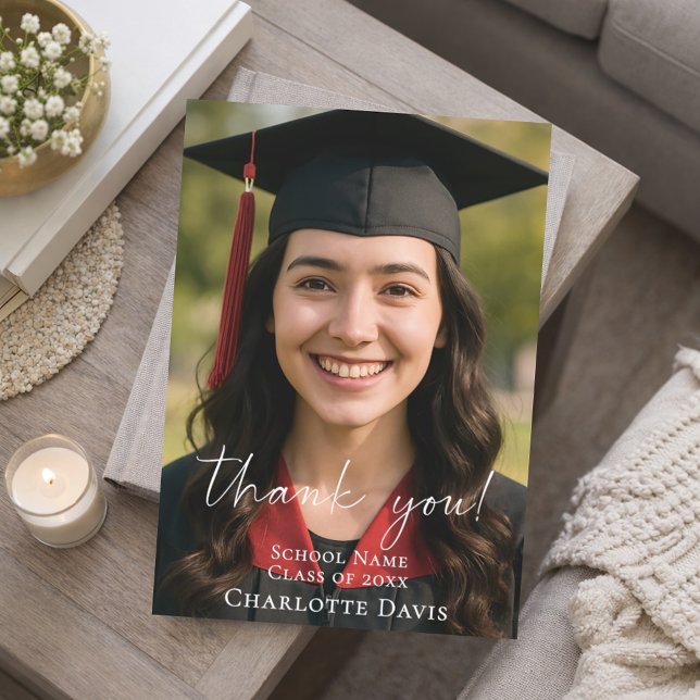 Modern script photo Graduation Thank You Card (Creator Uploaded)