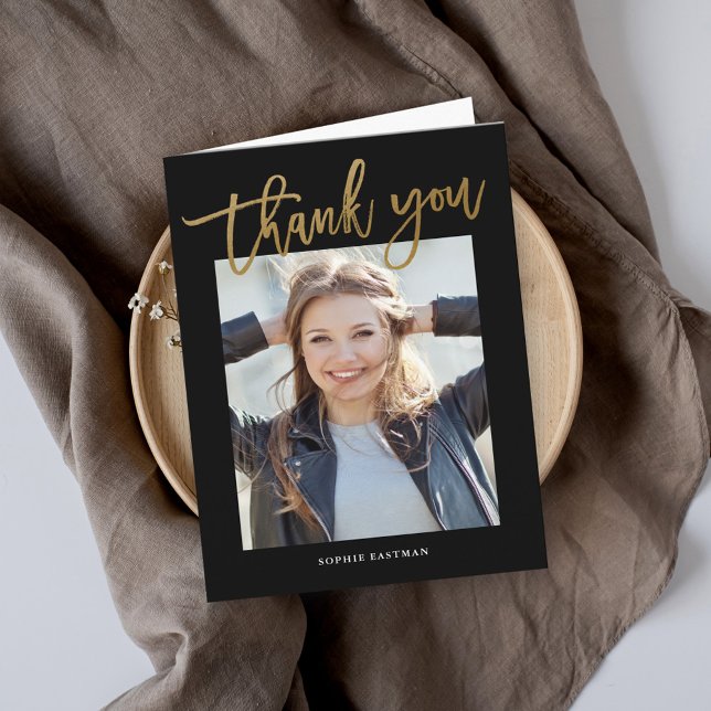 Modern script photo graduation thank you card (Creator Uploaded)