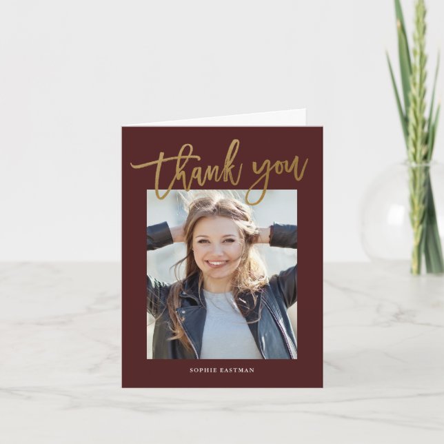 Modern script photo graduation thank you card (Front)