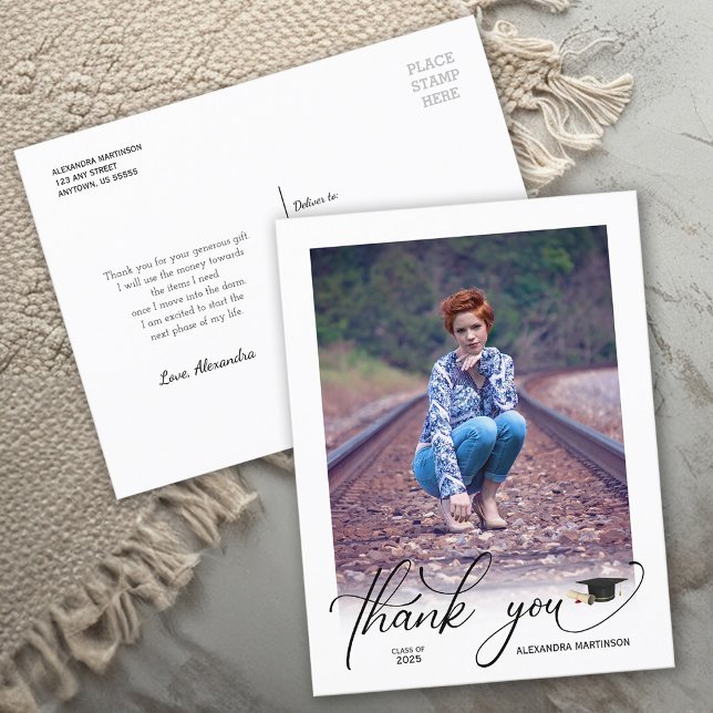 Modern Script Photo Graduation Thank You Postcard (Creator Uploaded)