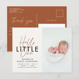 Modern script photo hello little one announcement postcard