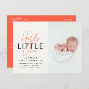 Modern script photo hello little one announcement postcard