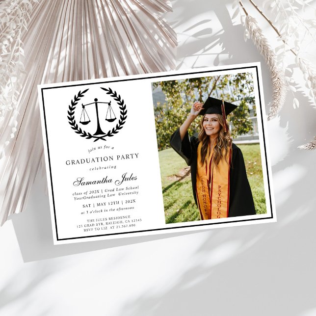 Modern Script  Photo Law School Graduation  Invitation (Creator Uploaded)