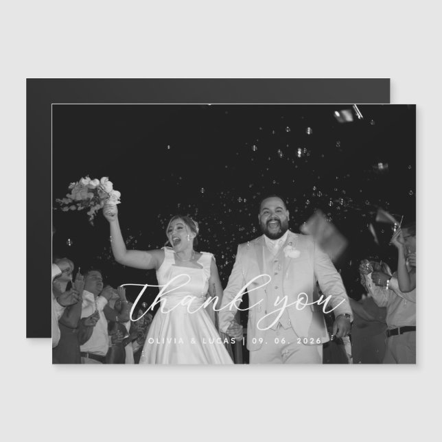 Modern Script Photo Magnetic Wedding Thank You (Front/Back)