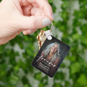 Modern Script Photo Memorial Forever in our Hearts Keychain