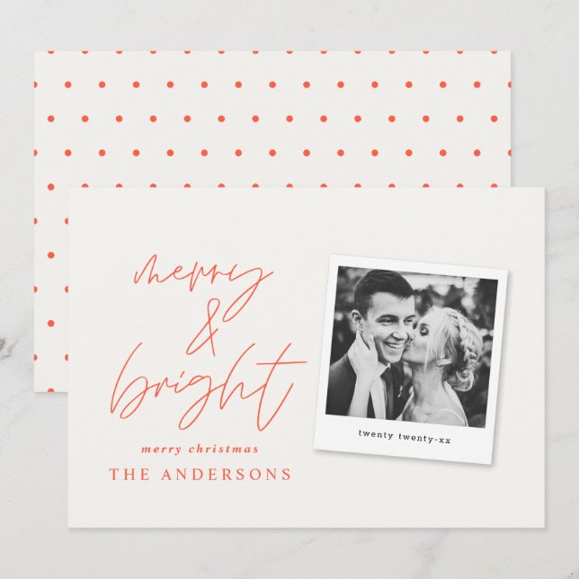 Modern script photo merry & bright christmas (Front/Back)