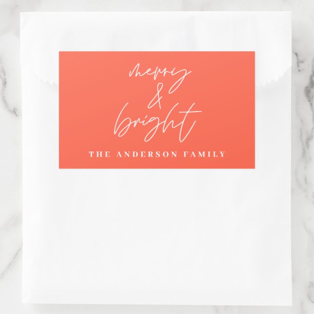 Modern script photo merry & bright red christmas sticker (Bag)