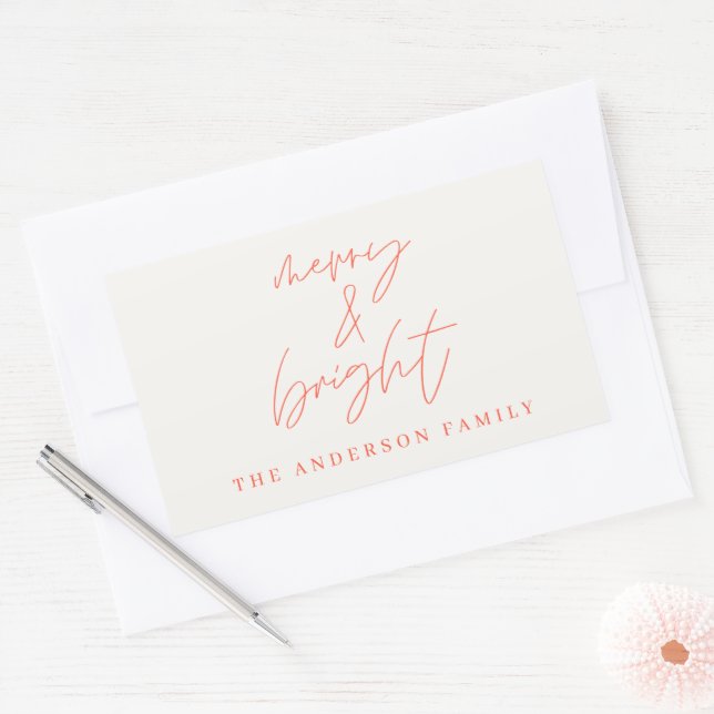 Modern script photo merry & bright red christmas sticker (Envelope)