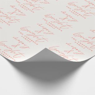 Modern script photo merry & bright red christmas wrapping paper