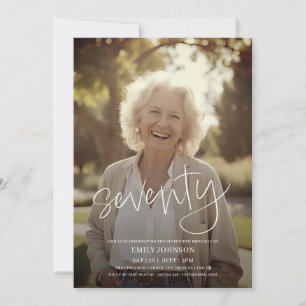 Modern Script Photo Minimal 70th Birthday Invitation