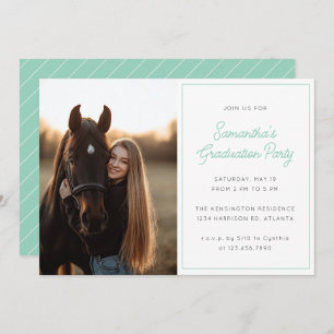 Modern Script Photo Mint Green Graduation Party Invitation