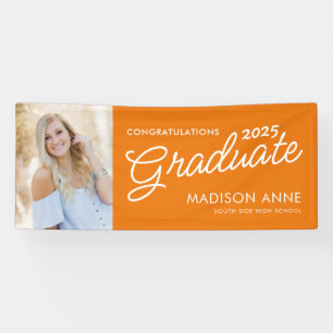 Modern Script Photo Orange Graduation Banner