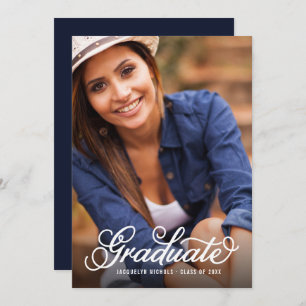Modern Script Photo Overlay Graduation Invitation