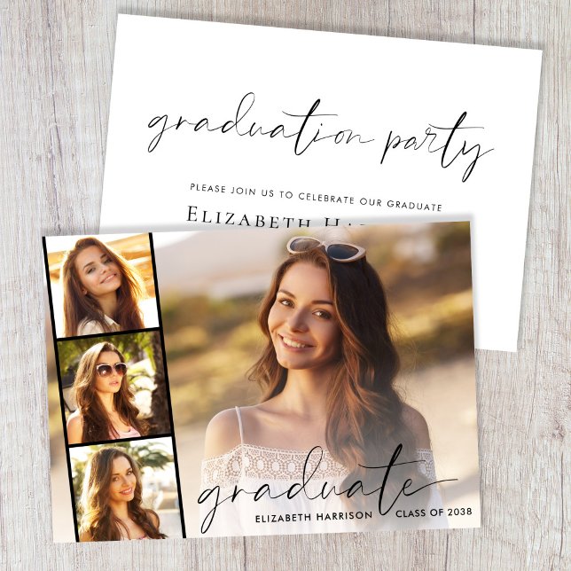 Modern Script Photo Overlay Graduation Party Invitation (Modern Script Photo Overlay Graduation Party Invitation)