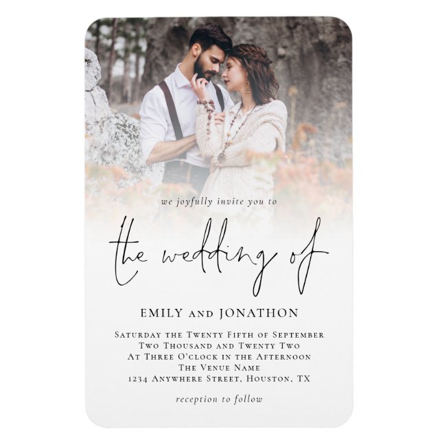 Modern Script Photo Overlay Wedding Invitation Magnet (Vertical)