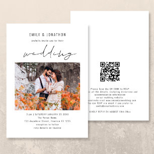 Modern Script Photo QR Code Wedding Invitation