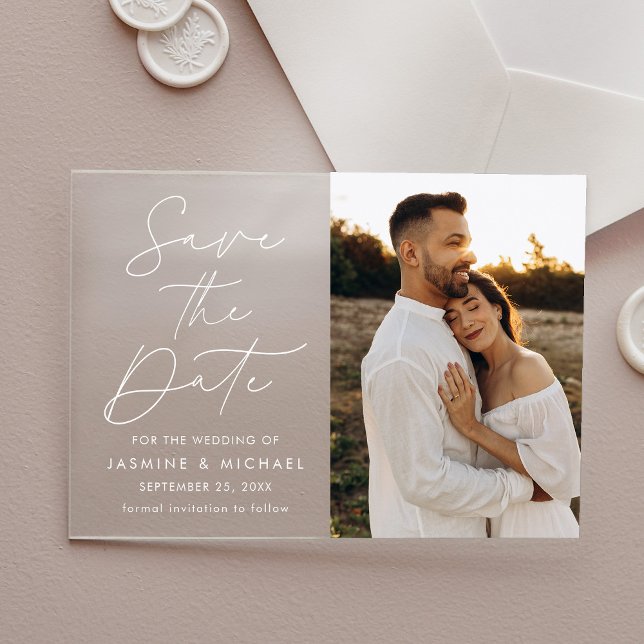 Modern Script Photo Save The Date Acrylic Invitations (Creator Uploaded)