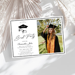 Modern Script Photo School Graduation  Invitation