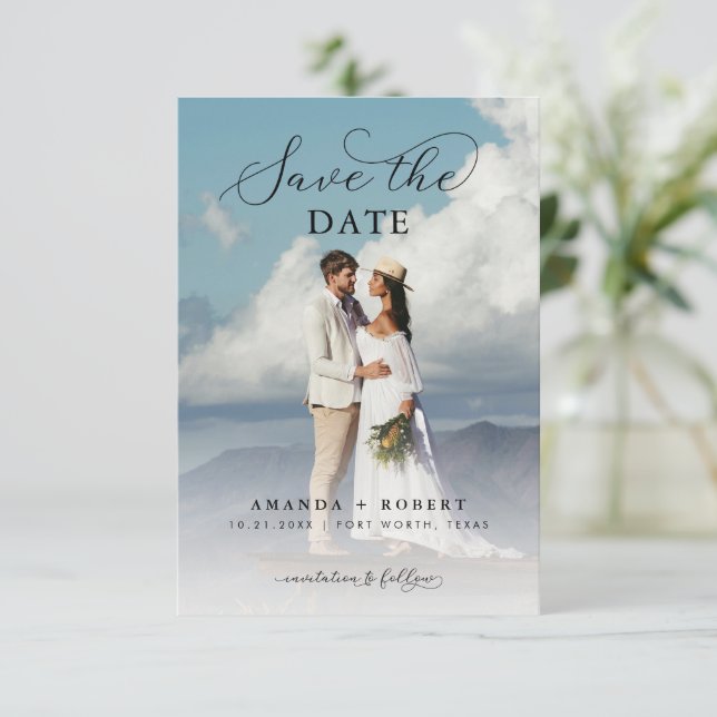 Modern Script & Photo Simple Wedding Save The Date (Standing Front)