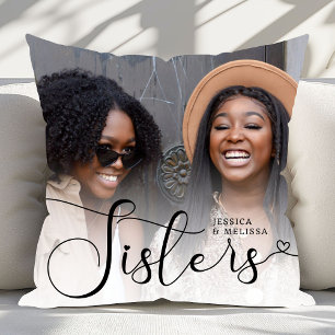 Modern Script Photo Sisters Gift Throw Pillow
